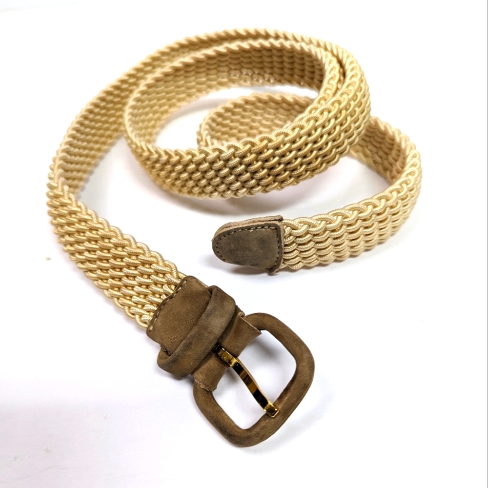 Maus & Hoffman Belt Men's size 42 Made in France Beige Elastic Braid Sporty